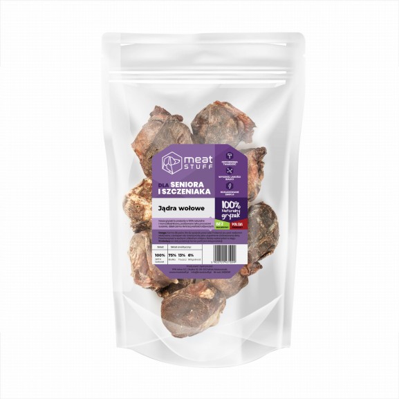 suszony gryzak dla psa jądra wołowe w opakowaniu doypack