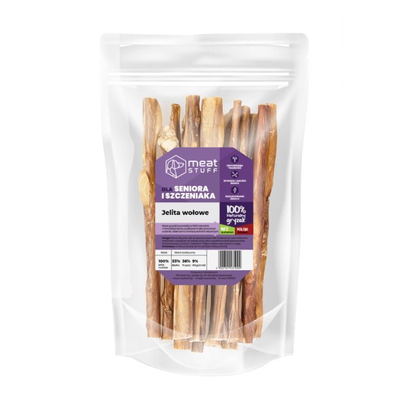 suszony gryzak dla psa jelita wołowe w opakowaniu doypack