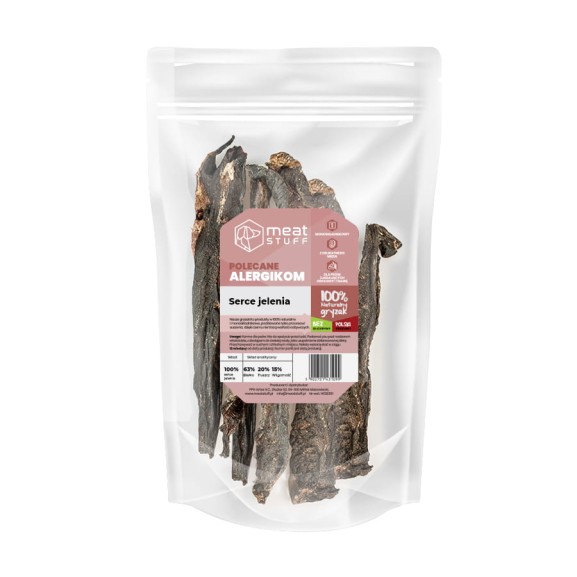 suszony gryzak dla psa serce jelenia w opakowaniu doypack