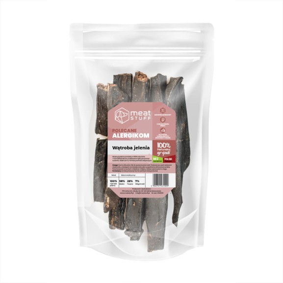 suszony gryzak dla psa wątroba jelenia w opakowaniu doypack