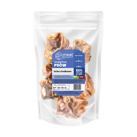 gryzak dla psa ucho wieprzowe środkowe w opakowaniu doypack